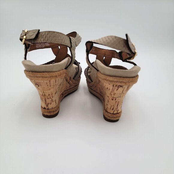 Earthies 8B Wedge Heel Sandals Corsica Tan Biscuit Leather Cork 3in Casual Beach - Picture 9 of 15